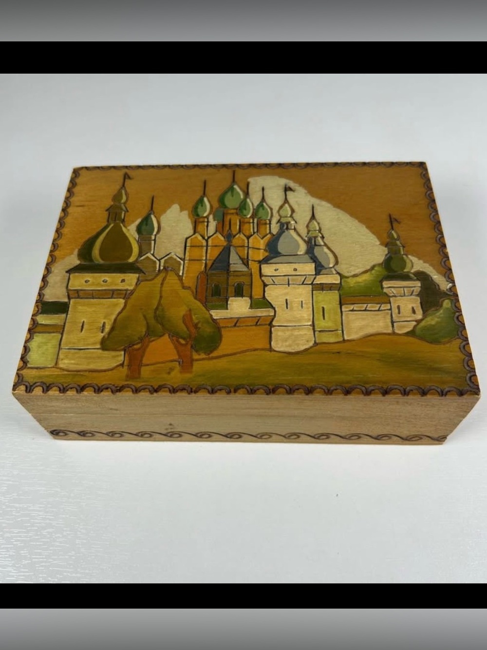 Vintage Folk Art Wood Box Handmade Handpainted OOAK Onion Dome European